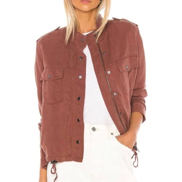 Rails Revolve Collins Burgundy Rust Utility Snap Zip Cinching Tencel Jacket - Picture 2 of 16